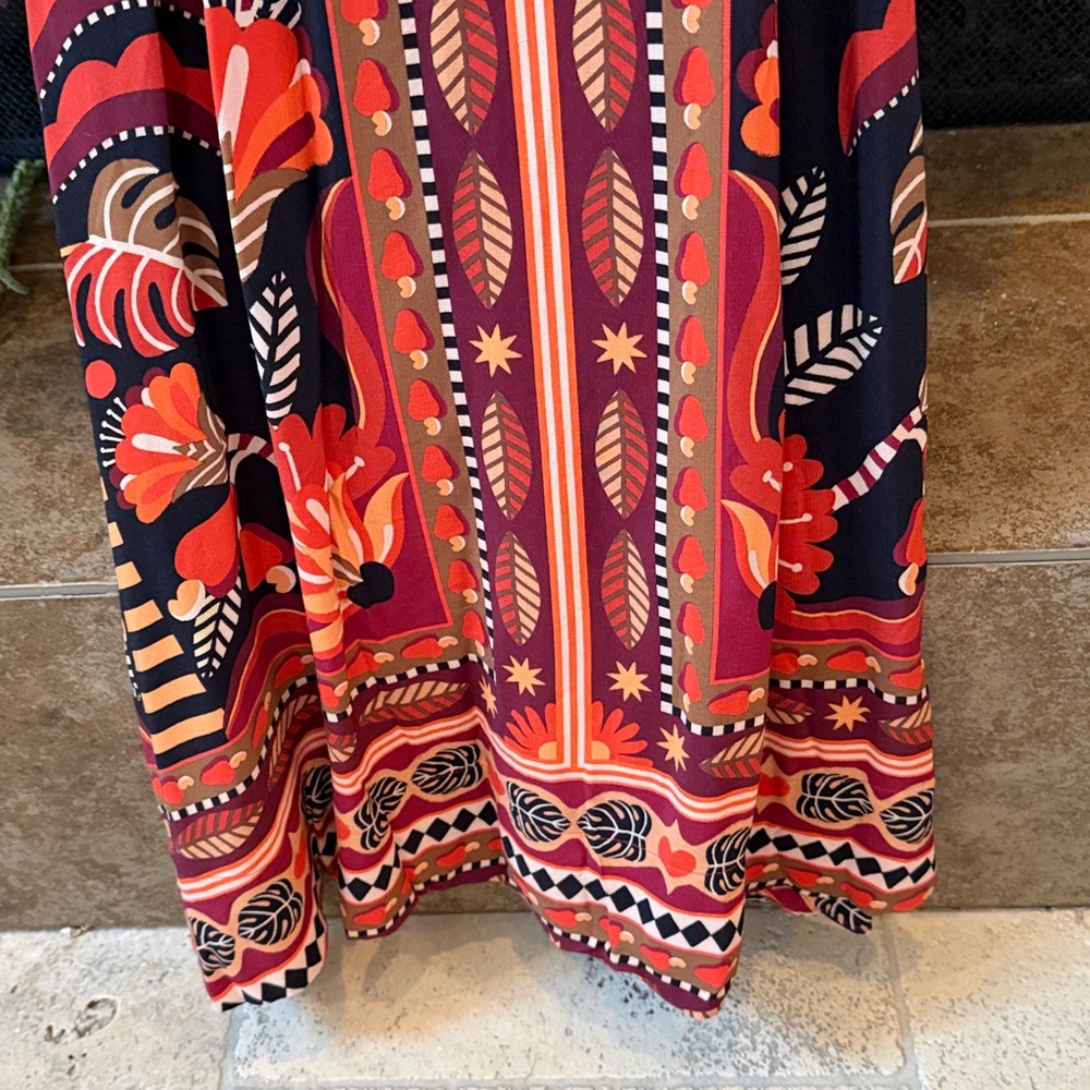 Farm Rio Red Nature Beauty Scarf Long Sleeve Maxi Dress - Picture 8 of 8